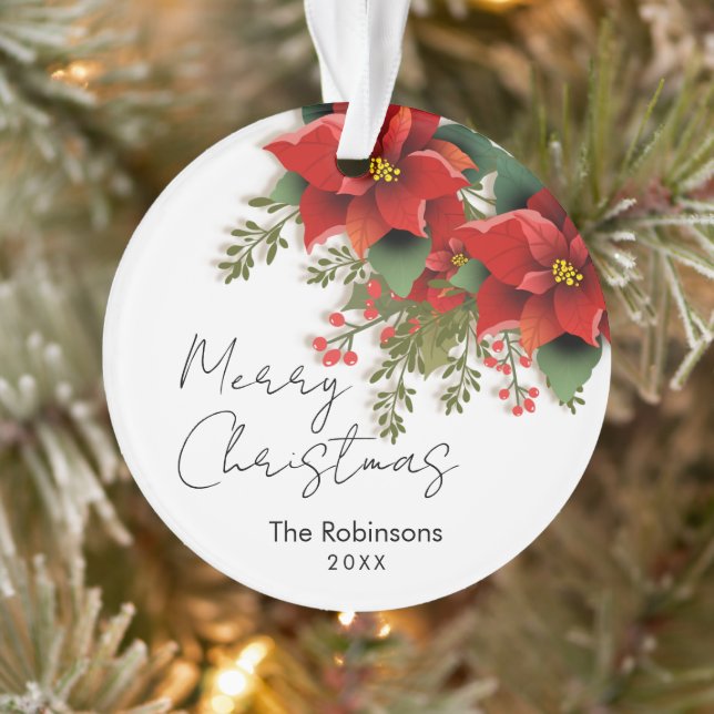 Einfache florale frohe Weihnachtsfeiertage Poinset Ornament (Baum)