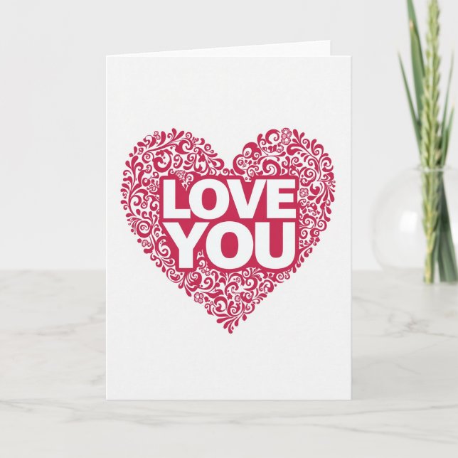 Einfache Florale Herz Liebe Dich Karte (Vorderseite)