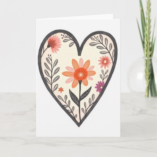 Einfache Florale Herzkarte Karte (Vorderseite)