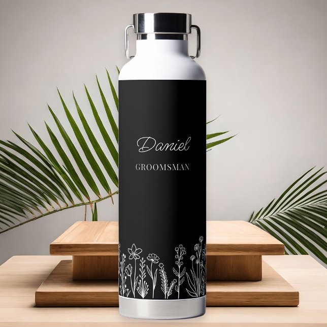Einfache florale Kontur für Farbensehen Trinkflasche (Water bottle gifts .. personalize for everyone in the wedding party and change to any color)