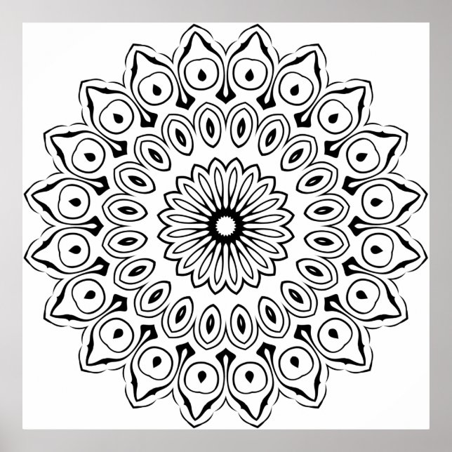 Einfache Florale Mandala-Malvorlage Fette Blütenbl Poster (Vorne)
