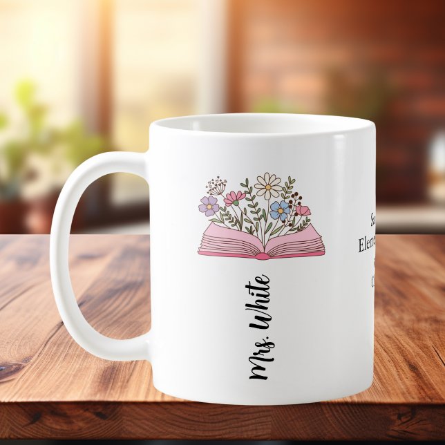 Einfache Florale mit Buch Rosa Personalisieren Kaffeetasse (Von Creator hochgeladen)