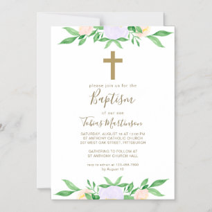 Einfache Florale mit Taufe Kreuz Magneteinladung