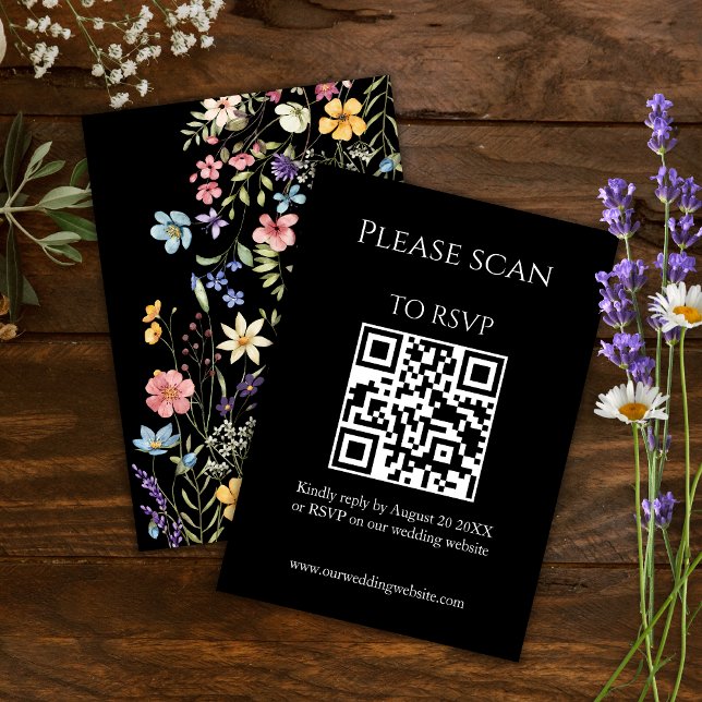 Einfache florale Moderne QR Code & UAWG Wedding RSVP Karte (Von Creator hochgeladen)