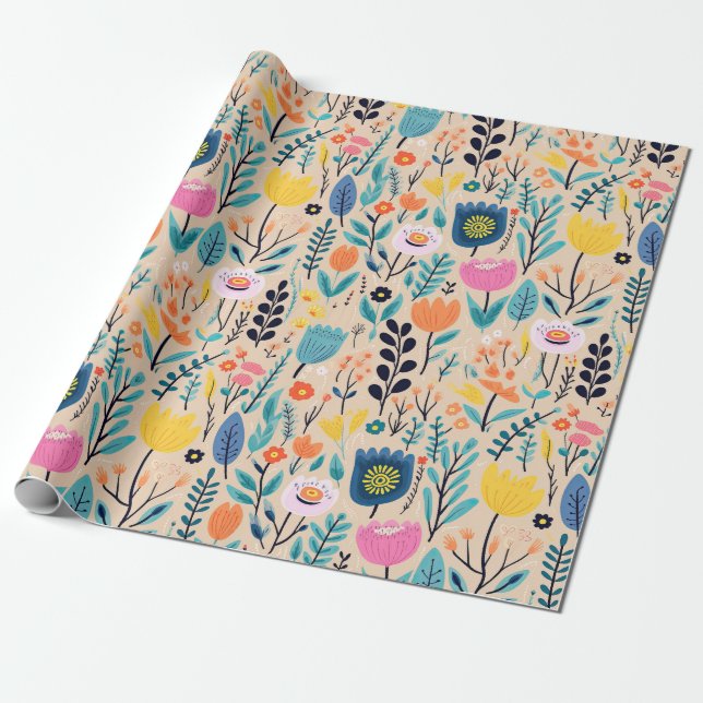 Einfache florale Moderne Volkskunst Illustration Geschenkpapier (Ungerollt)