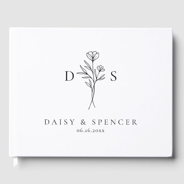 Einfache florale Monogram Wedding Gästebuch (Vorderseite)