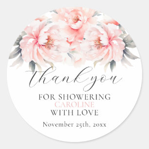 Einfache florale Pfingstrosen-Rosé-Hochzeitsdusche Runder Aufkleber