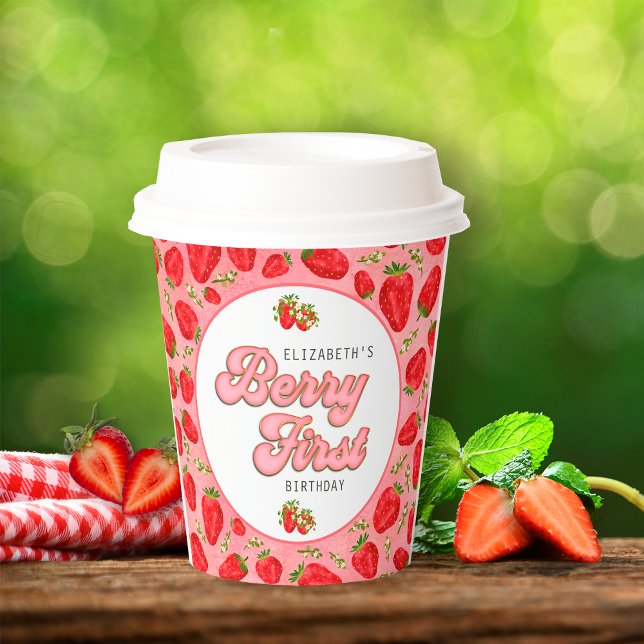 Einfache florale Red Strawberry Pattern Berry Firs Pappbecher (Von Creator hochgeladen)