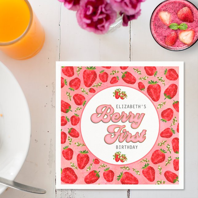 Einfache florale Red Strawberry Pattern Berry Firs Serviette (Von Creator hochgeladen)