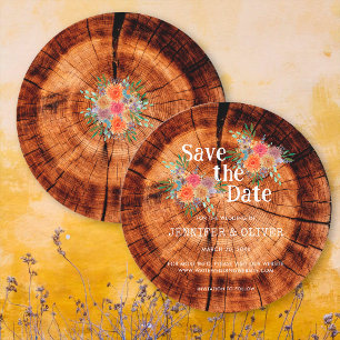 Einfache, florale Rustikale Holzbaumbraut Hochzeit Save The Date