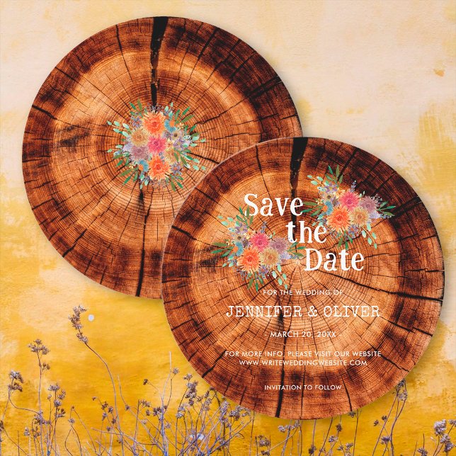Einfache, florale Rustikale Holzbaumbraut Hochzeit Save The Date (Front/Back)