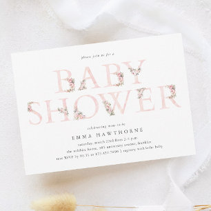 Einfache Florale Typografie Rosa Babyparty Einladung
