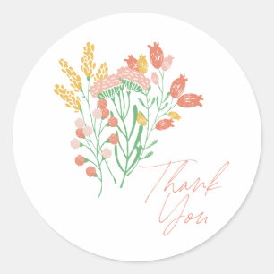 Einfache florale Wildblumen Korallen Gelb Danke Runder Aufkleber