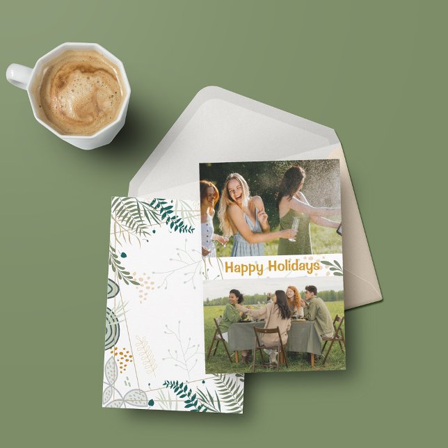 Einfache florale Zwei-Foto-Ferienkarte Dankeskarte (Von Creator hochgeladen)