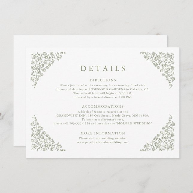 Einfache, floralfreie Seite Grüne Hochzeiten Detai Begleitkarte (Vorne/Hinten)