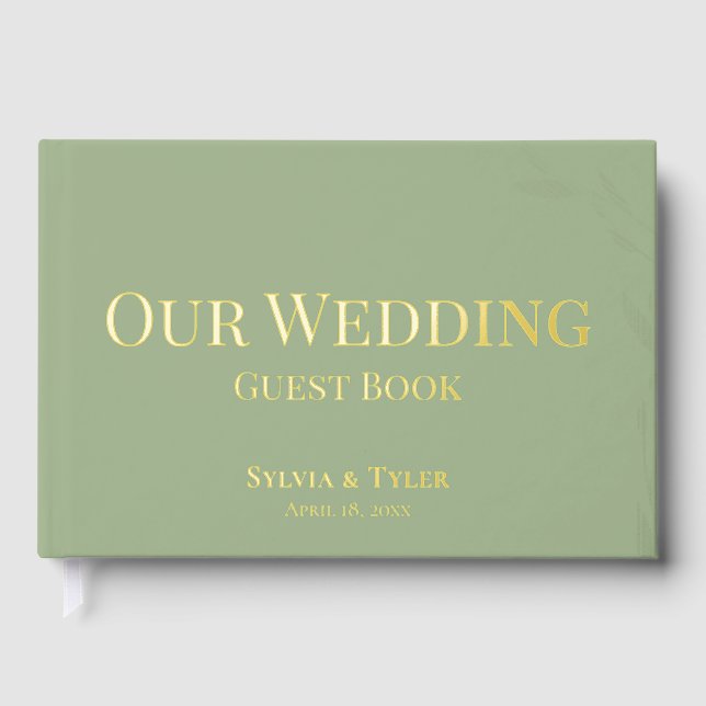 Einfache Foliage Gold Foil Hochzeit Gästebuch (Vorderseite)