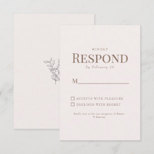 Einfache Foliage Gold Text Blush Wedding RSVP Karte