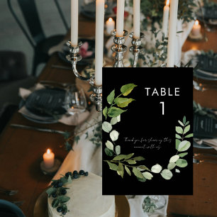 Einfache Foliage-Hochzeitnachricht schwarz Tischnummer