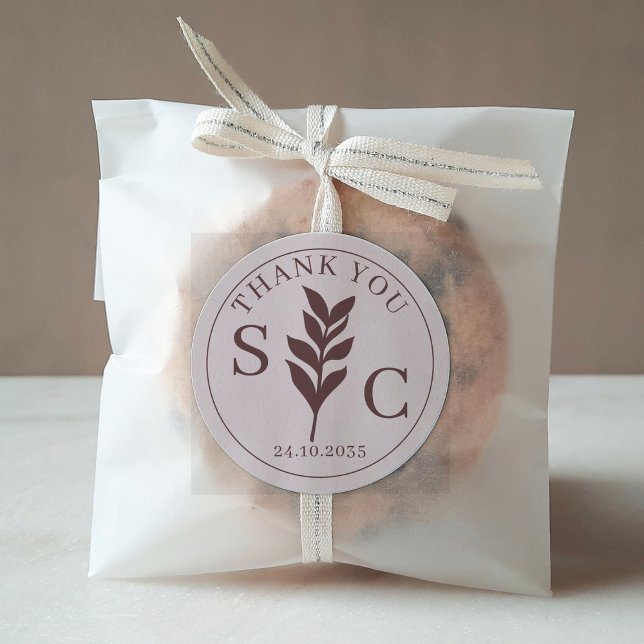 Einfache Foliage TerracottaWedding Favor Monogram Runder Aufkleber (Von Creator hochgeladen)