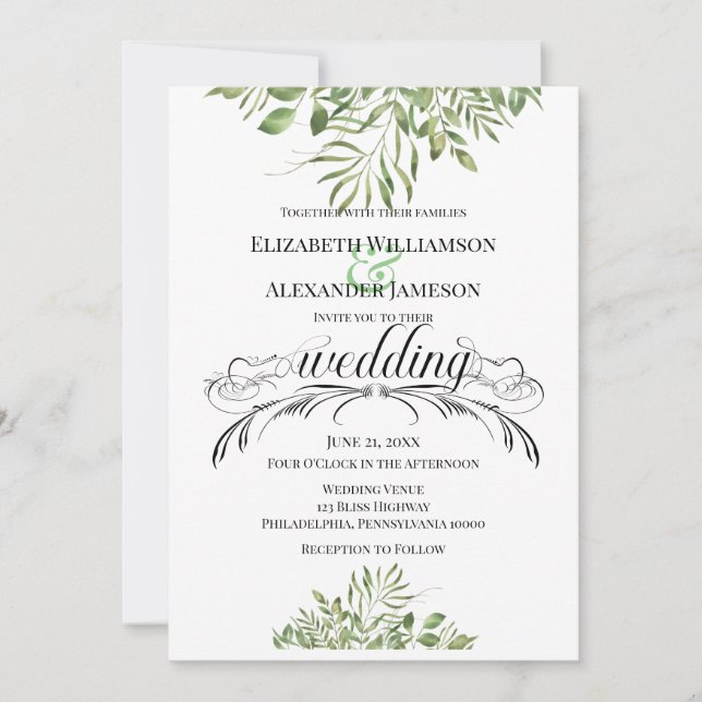 Einfache Foliage Top & Bottom / Hochzeit Ankündigung (Vorderseite)