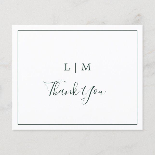 Einfache Forest Green Budget Hochzeit Dankeschön K (Vorderseite)