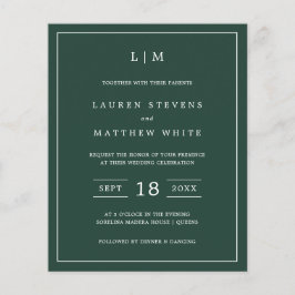 Einfache Forest Green Monogram Hochzeit Einladung