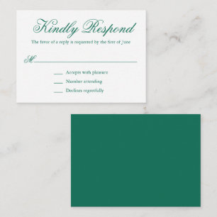 Einfache formale Smarald Green Wedding Mini RSVP K Mitteilungskarte