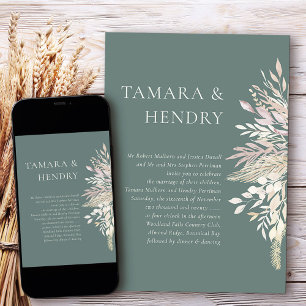 Einfache formelle botanische Hochzeit in Salbeigrü Einladung