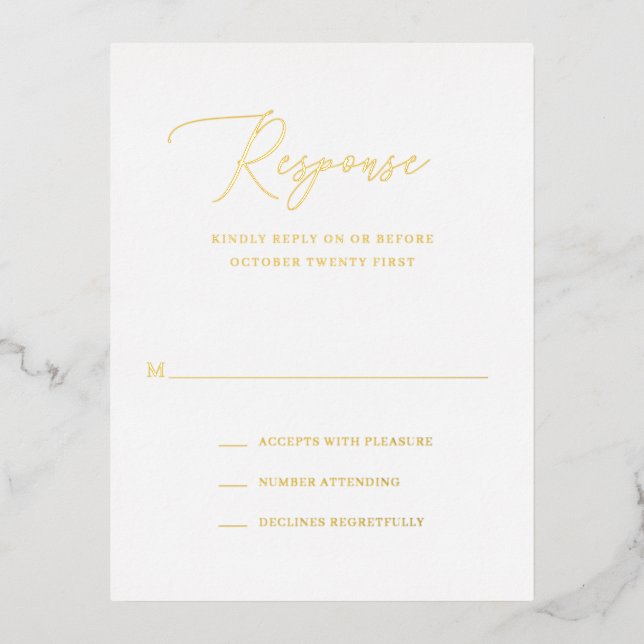 Einfache formelle Gold Foil Wedding RSVP Karte (Vorderseite)