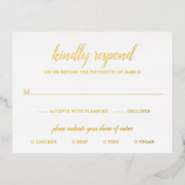 Einfache formelle Gold Foil Wedding RSVP Karte
