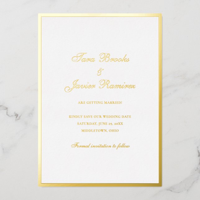 Einfache formelle Hochzeit Speichern Sie das Datum Folieneinladung (Vorderseite)