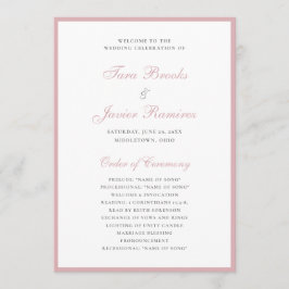 Einfache formelle, rosa Rose Hochzeit Programm