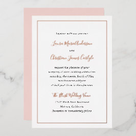 Einfache formschöne Rosa-Blush-Hochzeit-Rose Gold Folieneinladung