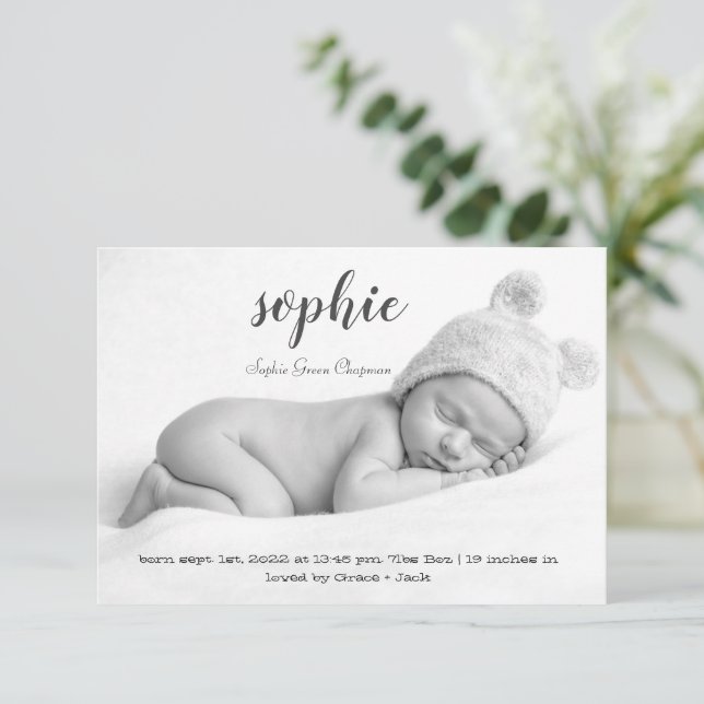 Einfache Foto Baby Birth Ankündigung Custom Card (Stehend Vorderseite)