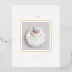 Einfache Foto Baby Boy Birth Announcement Foil Folie Einladungspostkarte