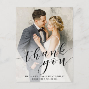 Einfache Foto Black Script Hochzeit Vielen Dank Postkarte