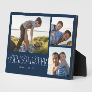 Einfache Foto Collage Bester Vater je Navy Blue Fotoplatte
