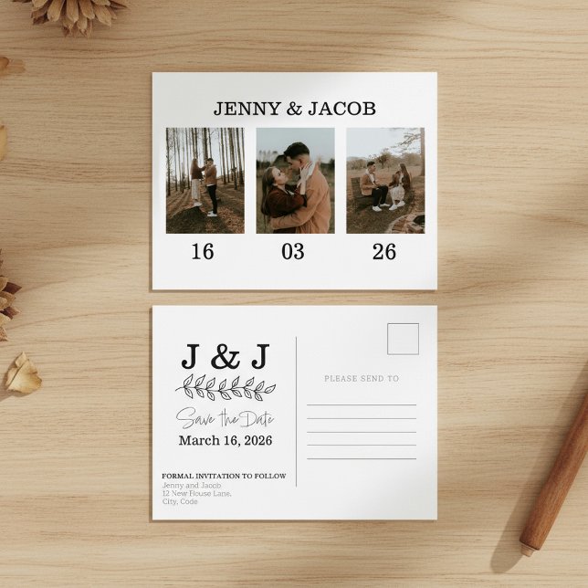 Einfache Foto Collage Daten Save the Date Postkarte (Simple Photo Collage dates Save the Date Postcard.)