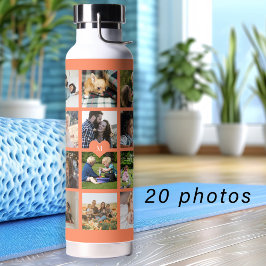 Einfache Foto-Collage mit Monogramm Keepake-Orange Trinkflasche
