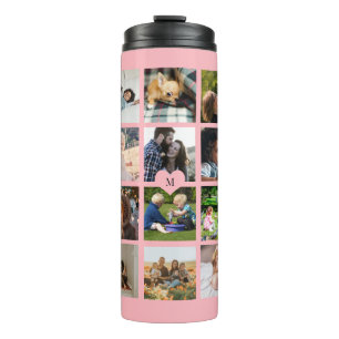 Einfache Foto-Collage mit Monogramm Keepake-Rose Thermosbecher