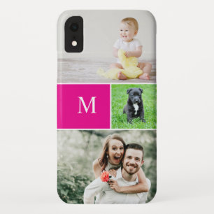 Einfache Foto Collage Monogram Familie Magenta Ros Case-Mate iPhone Hülle