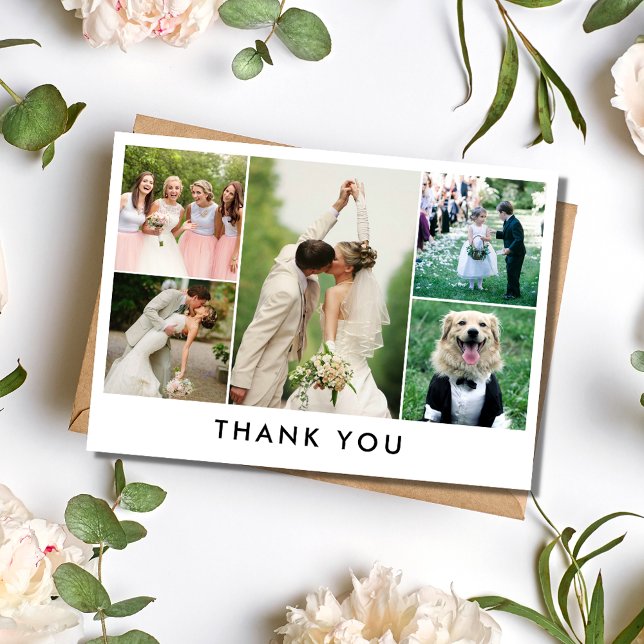 Einfache Foto Collage Wedding Vielen Dank Dankeskarte (Simple Photo Collage Wedding Thank You)
