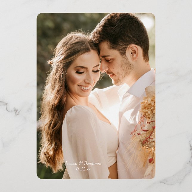Einfache Foto Gold Foil Hochzeit Dankeschön Card Folieneinladung (Vorderseite)