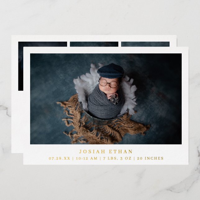 Einfache Foto Gold Foil Neugeborene Ankündigung (Vorderseite/Rückseite)