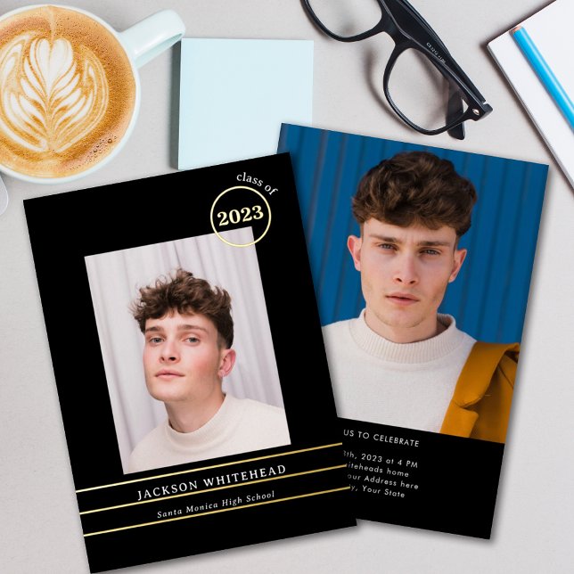 Einfache Foto Graduate Black Folieneinladung (Von Creator hochgeladen)
