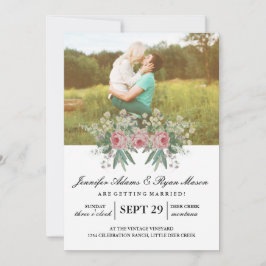 Einfache Foto Hochzeit-Rose Einladung
