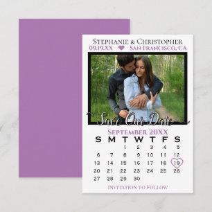 Einfache Foto Kalender Lila Hochzeit Rettete Unser Karte