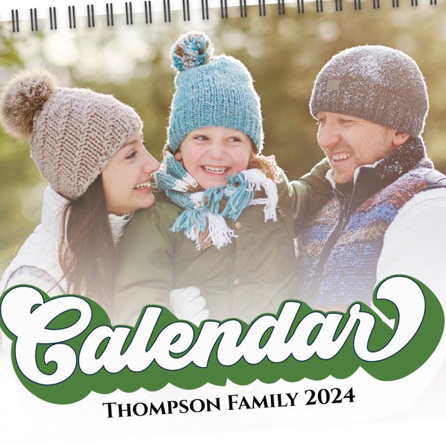 Einfache Foto Monate Cool Retro Typografie farbenf Kalender (Cool retro style typography with long shadow 12 month photo calendar)