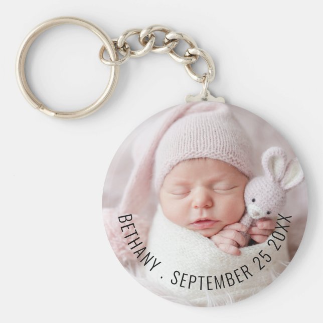 Einfache Foto Name Geburtsdatum Schlüsselanhänger (Vorne)