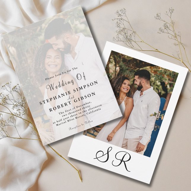 Einfache Foto-Overlay-Monogramm-Moderne Hochzeit Einladung (Von Creator hochgeladen)